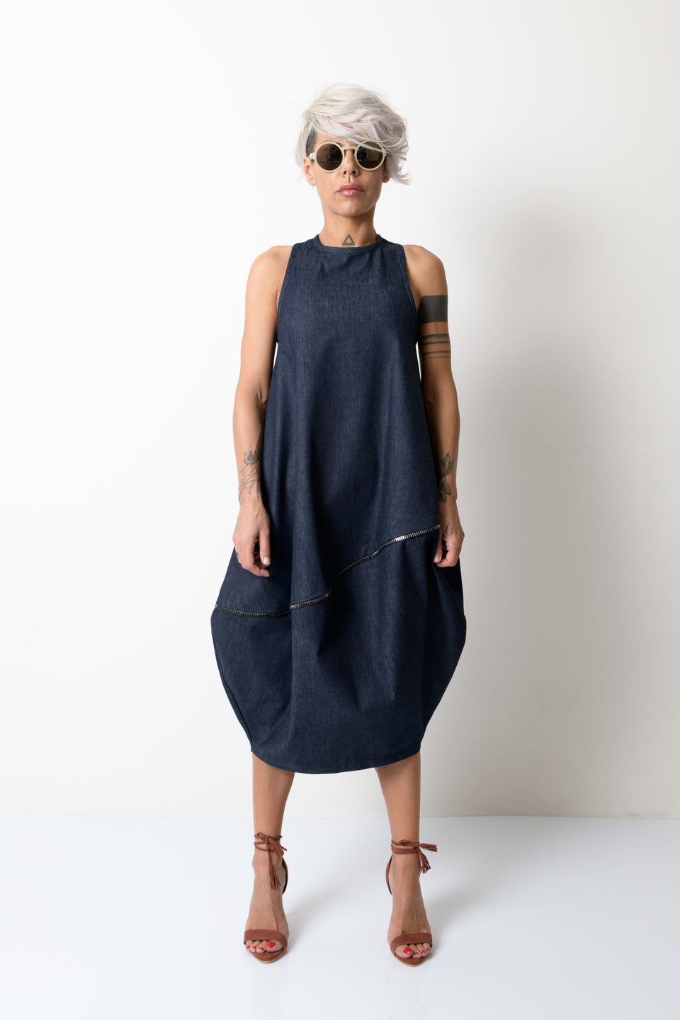 Denim Oversize Tunic Dress with a Zipper on the Back - Clothes By Locker Room