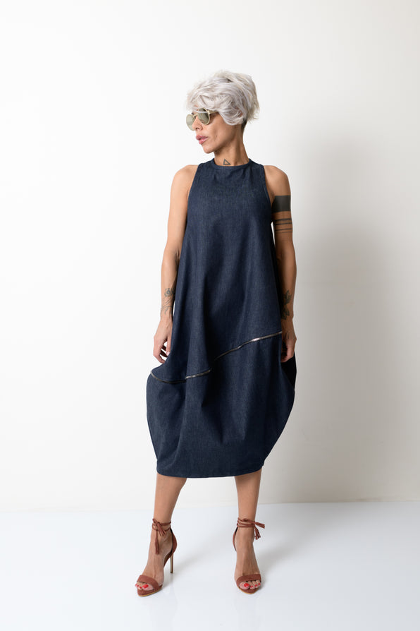 Denim Oversize Tunic Dress with a Zipper on the Back - Clothes By Locker Room