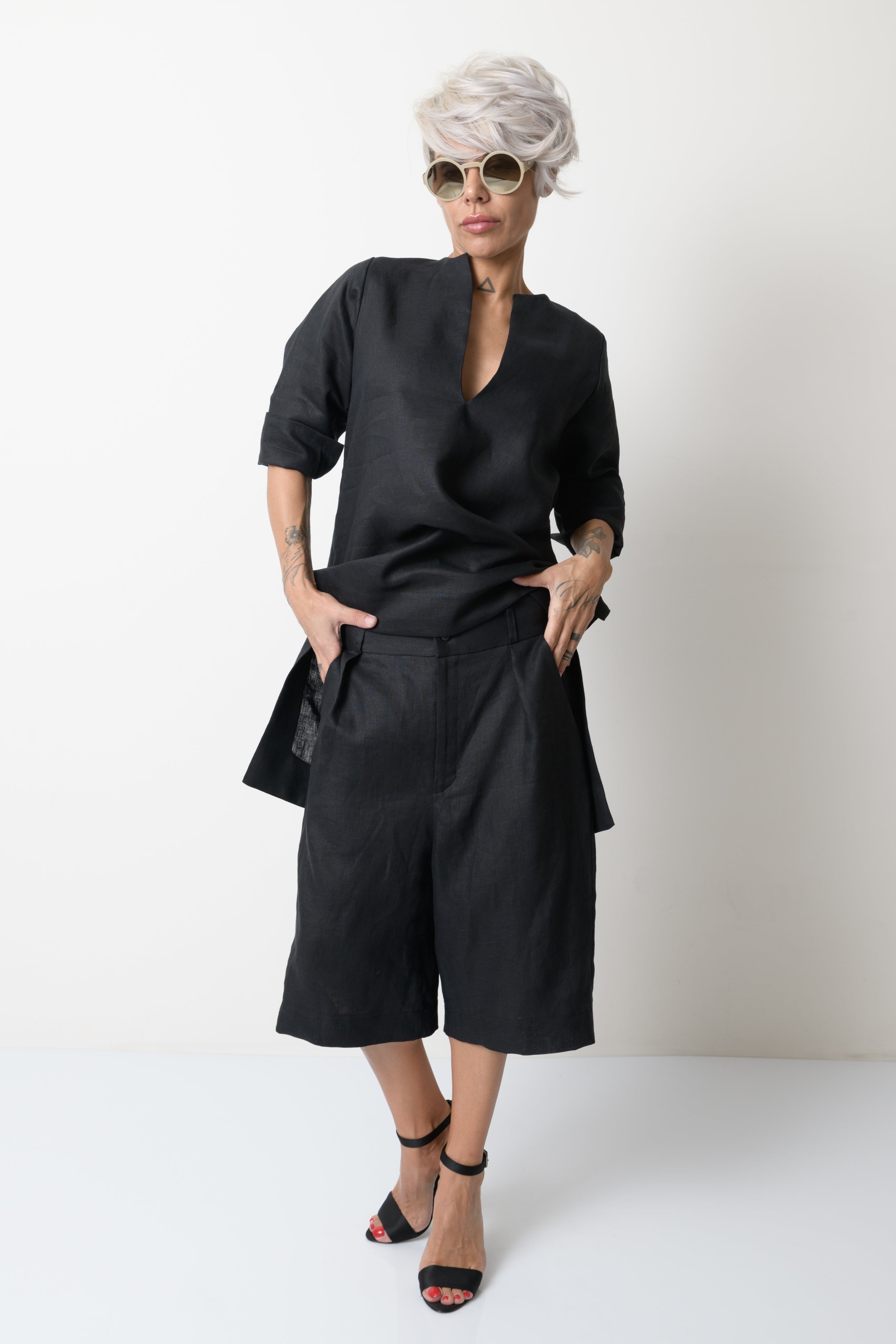 Black Linen Wide Leg Summer Pants - Clothes By Locker Room