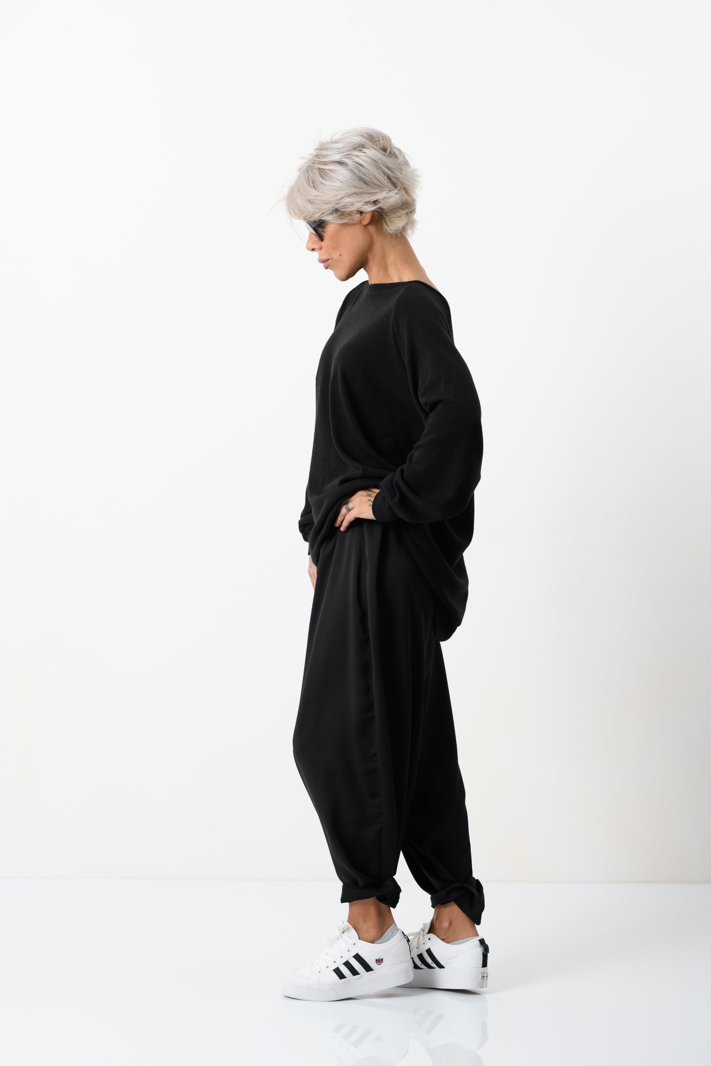 Oversized Knitted Open-Back Top in Black