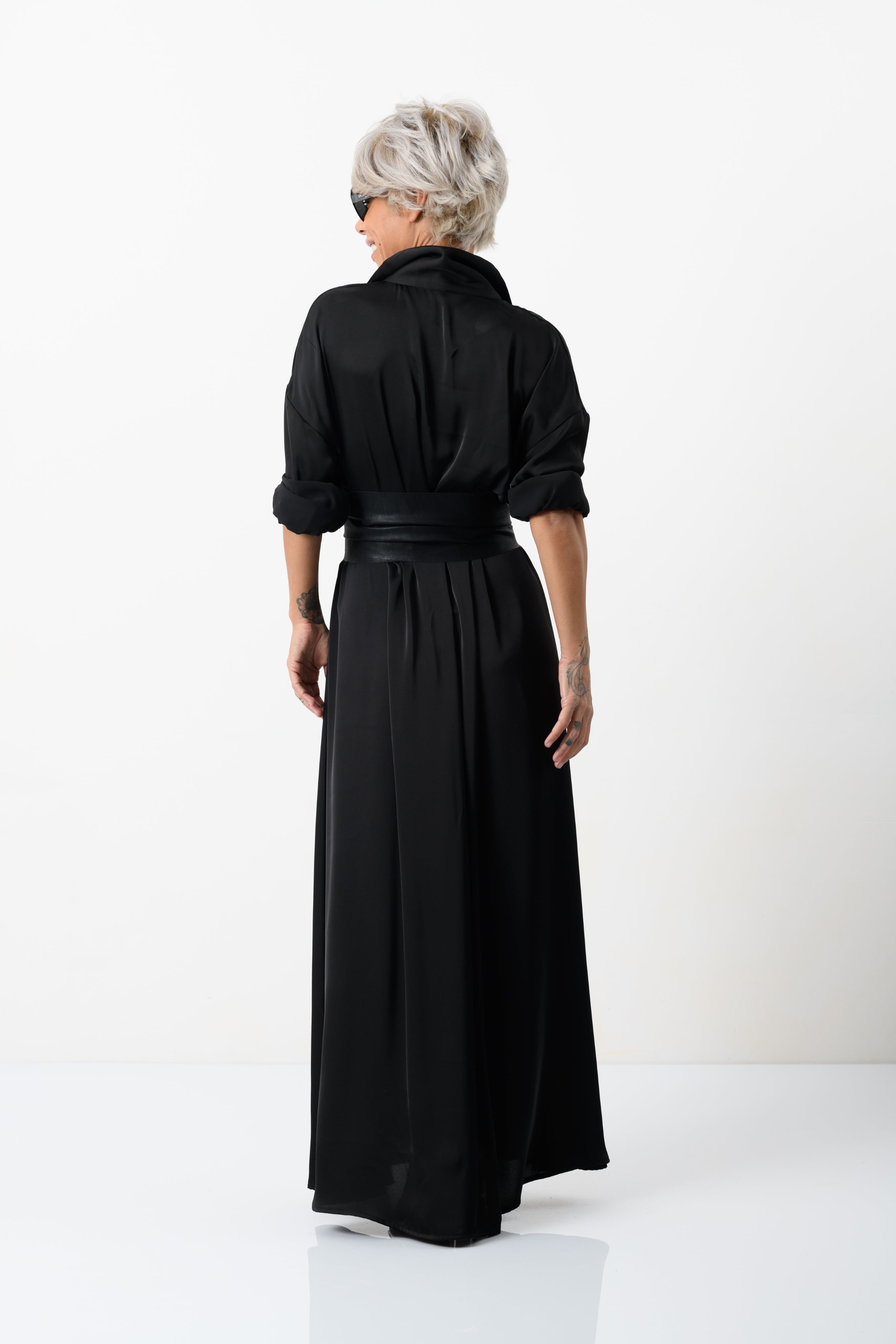 black leather shirt dress Alice + Olivia Chassidy Vegan Leather Maxi Shirt Dress