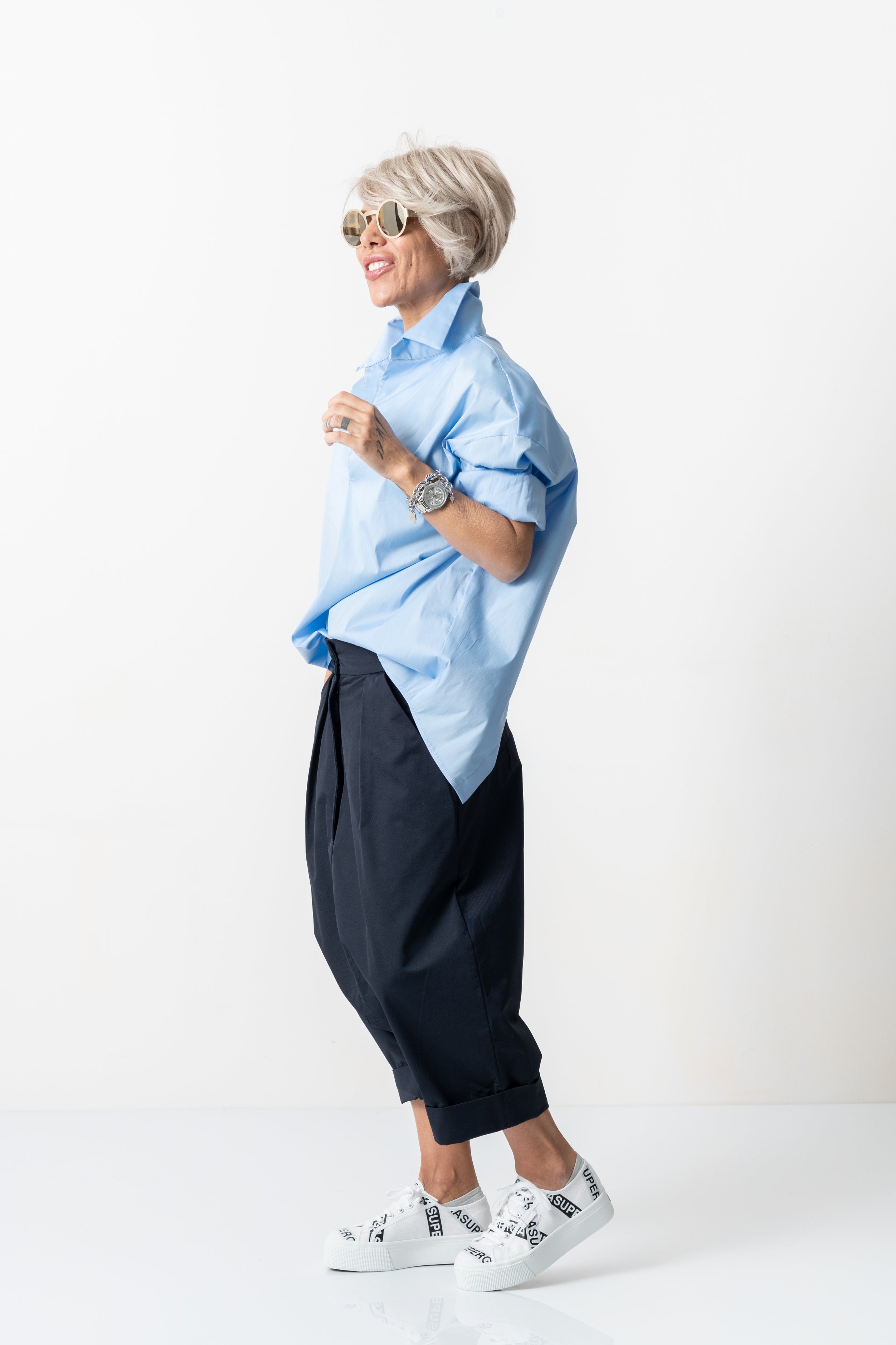 Classic Blue Shirt with Back Slit
