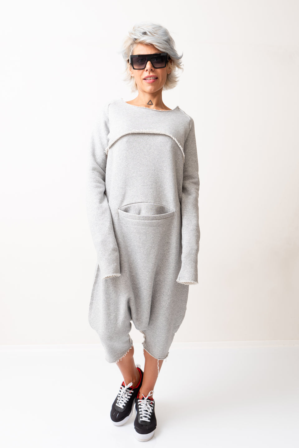 Grey Oversized Sleeveless Jumpsuit Paired with a Top with Long Sleeves - Clothes By Locker Room