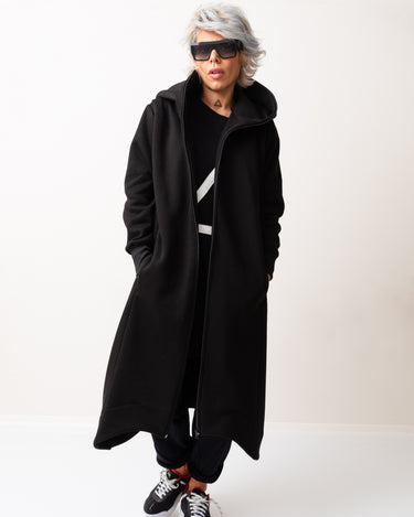 Black Warm Oversized Quilted Hoodie Sweatshirt  with Long Sleeves and Front Zipper - Clothes By Locker Room
