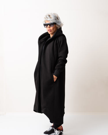 Black Warm Oversized Quilted Hoodie Sweatshirt  with Long Sleeves and Front Zipper - Clothes By Locker Room
