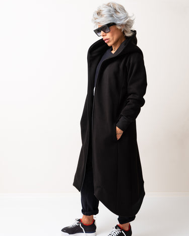 Black Warm Oversized Quilted Hoodie Sweatshirt  with Long Sleeves and Front Zipper - Clothes By Locker Room
