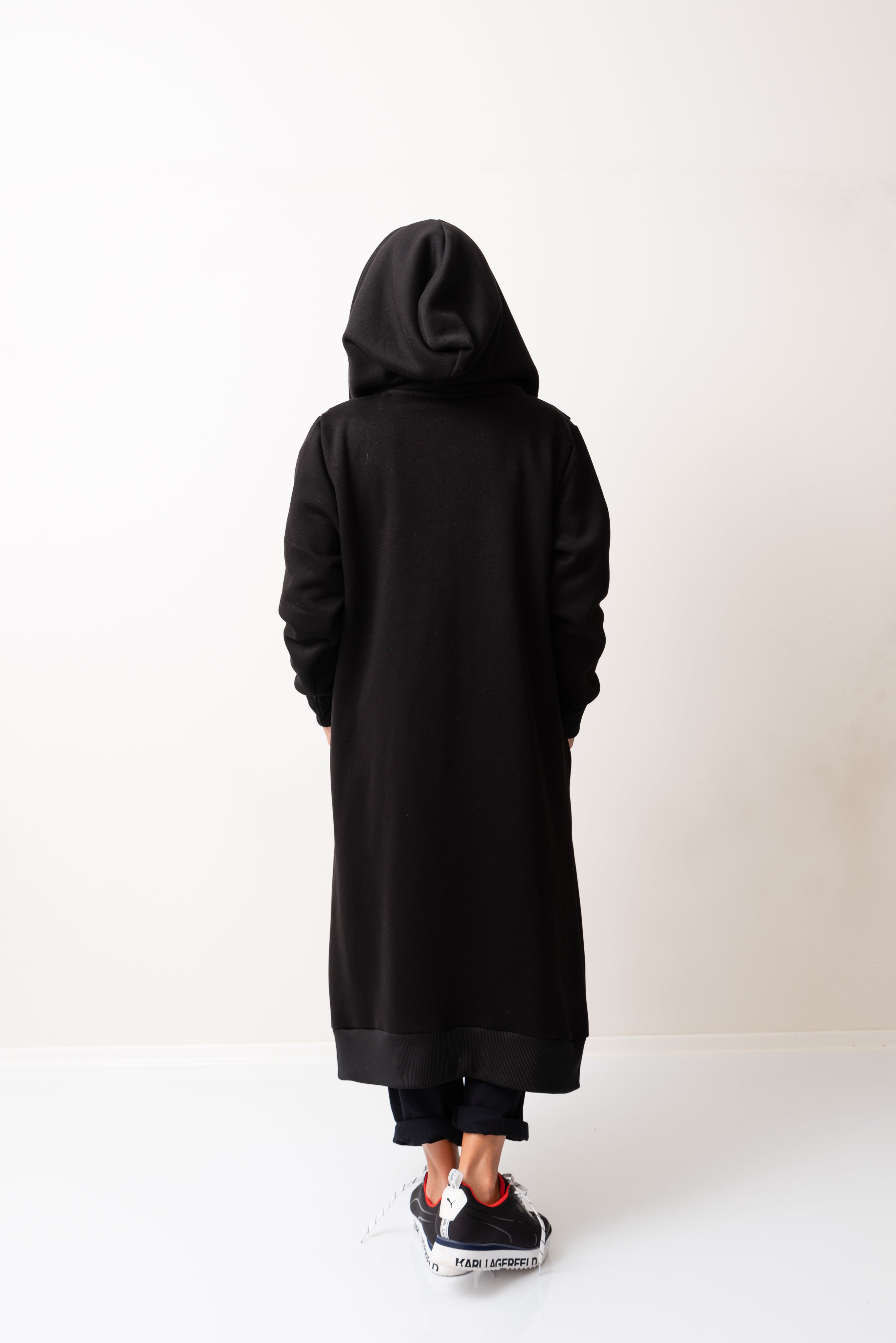 Black Warm Oversized Quilted Hoodie Sweatshirt  with Long Sleeves and Front Zipper - Clothes By Locker Room
