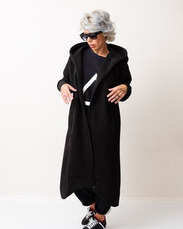 Black Warm Oversized Quilted Hoodie Sweatshirt  with Long Sleeves and Front Zipper - Clothes By Locker Room