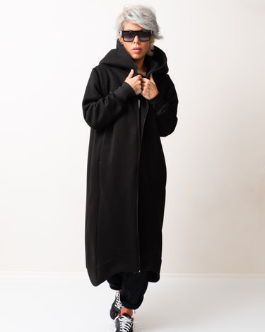Black Warm Oversized Quilted Hoodie Sweatshirt  with Long Sleeves and Front Zipper - Clothes By Locker Room