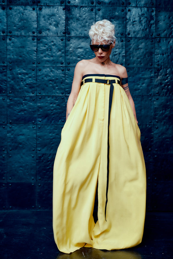 Yellow Strapless Oversized Jumpsuit