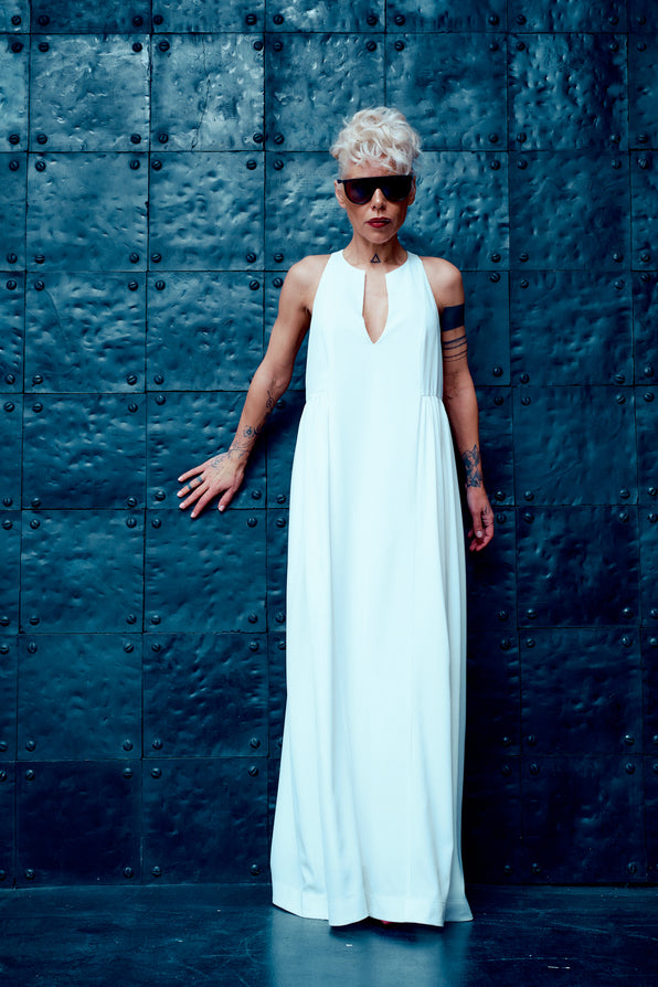 White Sleeveless V-Neck Maxi Dress