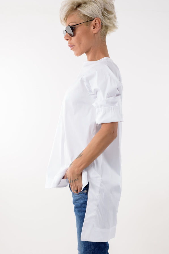 Snow White Cotton Shirt with side Slits - Clothes By Locker Room