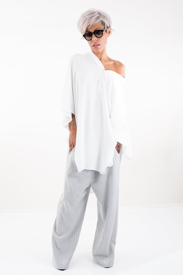 White Loose Oversize Shirt with Falling Shoulder - Clothes By Locker Room