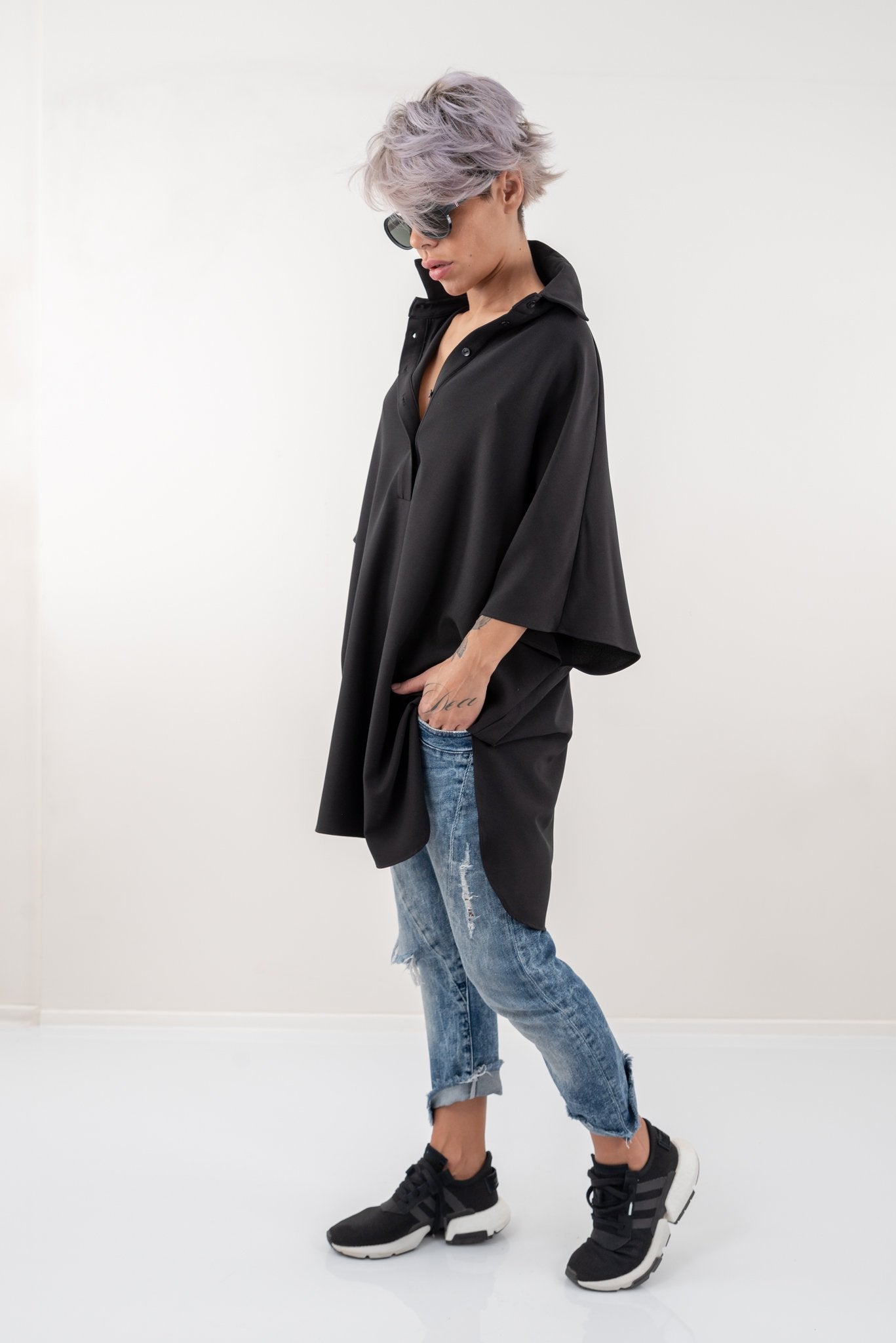 Black Loose Asymmetric Oversize Extravagant Shirt – Clothes By Locker Room