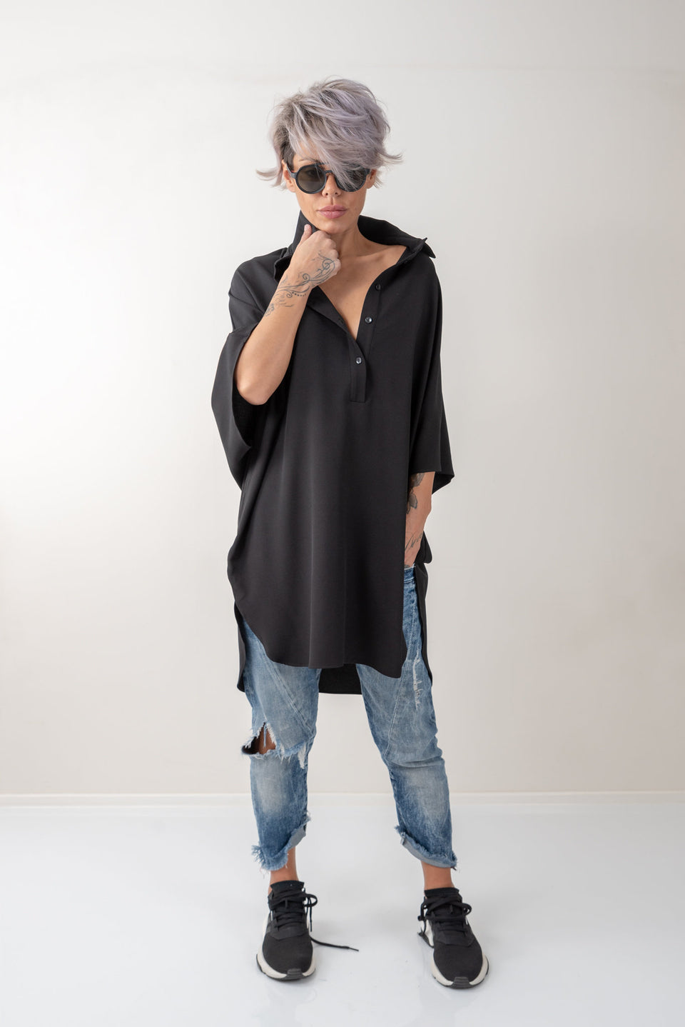 Black Loose Asymmetric Oversize Extravagant Shirt - Clothes By Locker Room