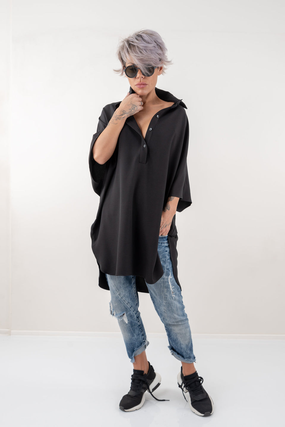 Black Loose Asymmetric Oversize Extravagant Shirt - Clothes By Locker Room